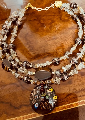 Uzun Boncuklu Altın Renkli Bohem Kolye - Görsel 4