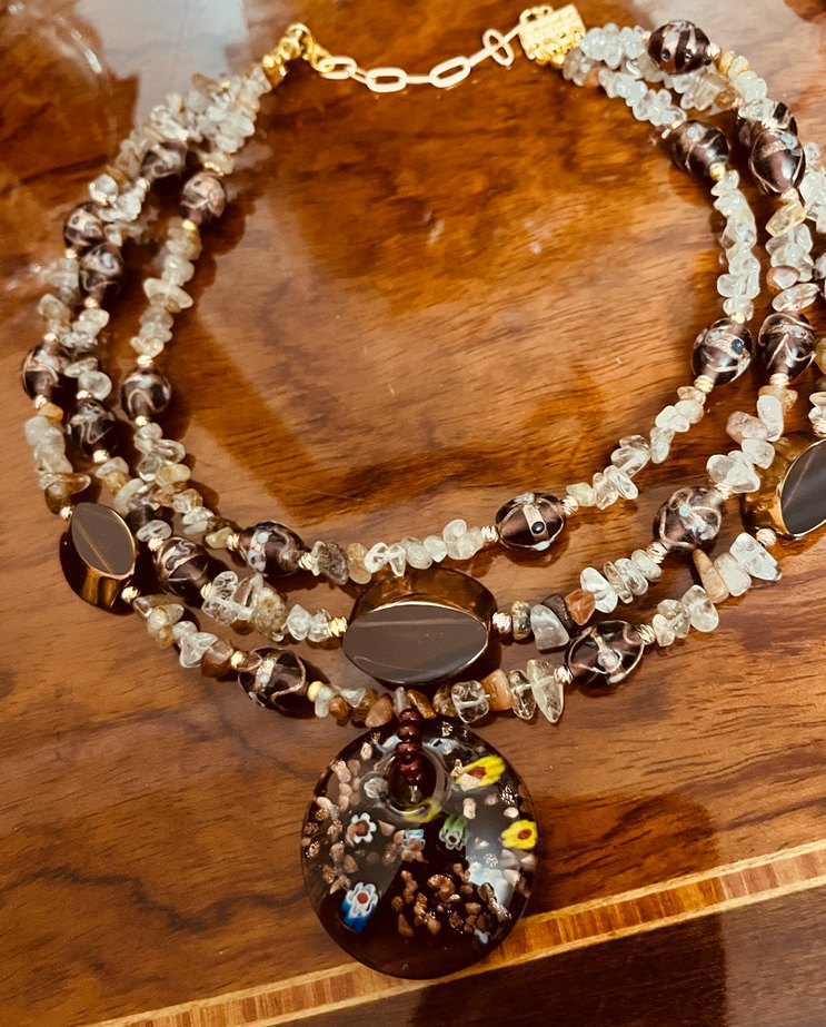 Uzun Boncuklu Altın Renkli Bohem Kolye - Görsel 4