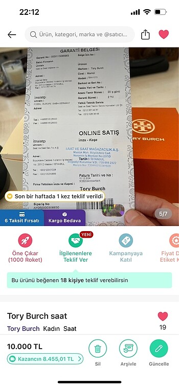 Beden altın Renk Tory burch saat