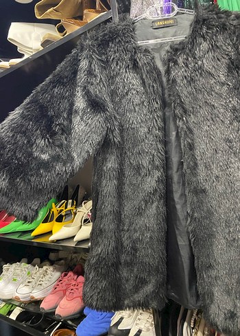 Siyah Uzun Kadın Suni Kürk Kaban - Görsel 2