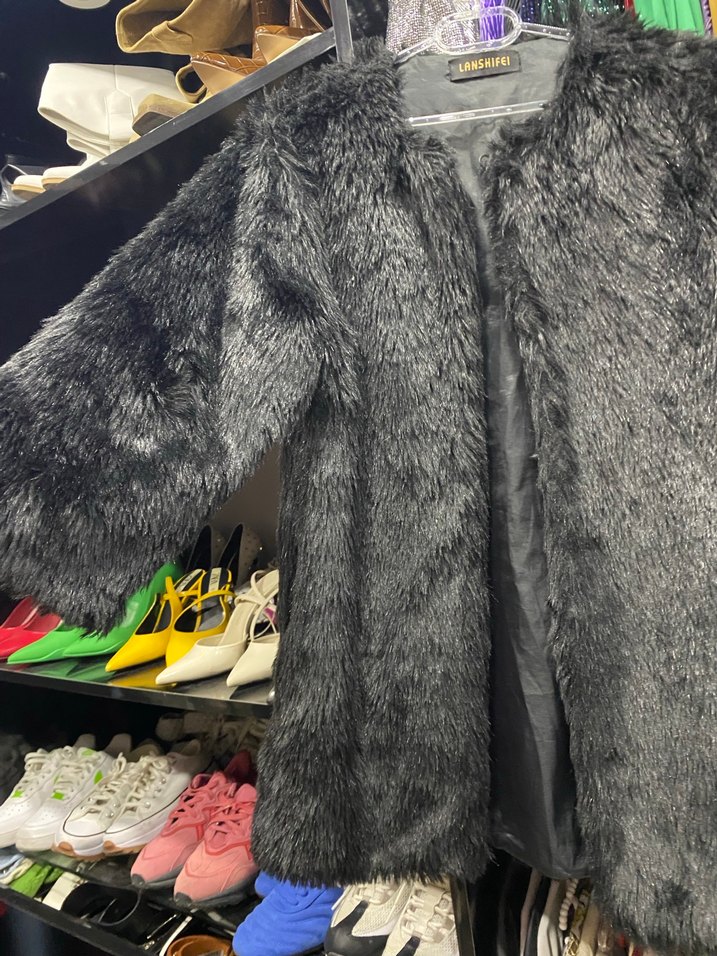 Siyah Uzun Kadın Suni Kürk Kaban - Görsel 2