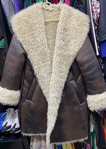 Kahverengi Süet Kadın Kürklü Kışlık kaban - Görsel 3