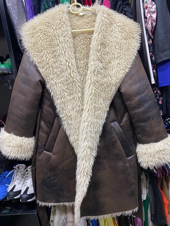 Kahverengi Süet Kadın Kürklü Kışlık kaban - Görsel 3
