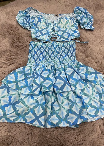 Mavi Geometrik Desenli Korse Takım - Görsel 3