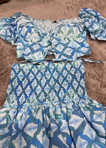 Mavi Geometrik Desenli Korse Takım - Görsel 2