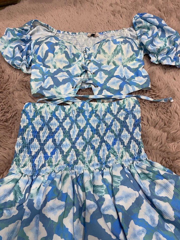 Mavi Geometrik Desenli Korse Takım - Görsel 2