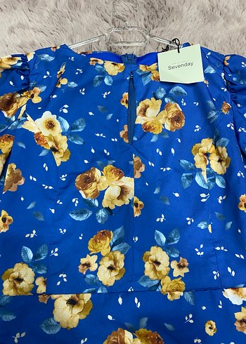 Mavi Çiçekli Uzun Kollu Mini Elbise - Görsel 2