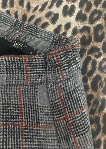 Gri Ekose Desenli Kadın Mini etek - Görsel 4