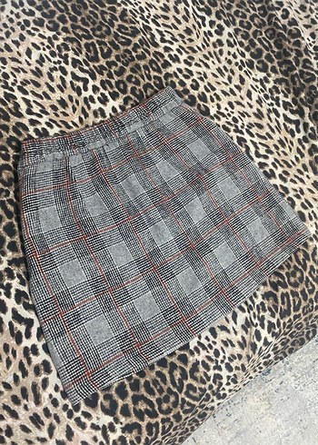 Gri Ekose Desenli Kadın Mini etek - Görsel 2