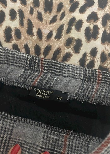 Gri Ekose Desenli Kadın Mini etek - Görsel 3