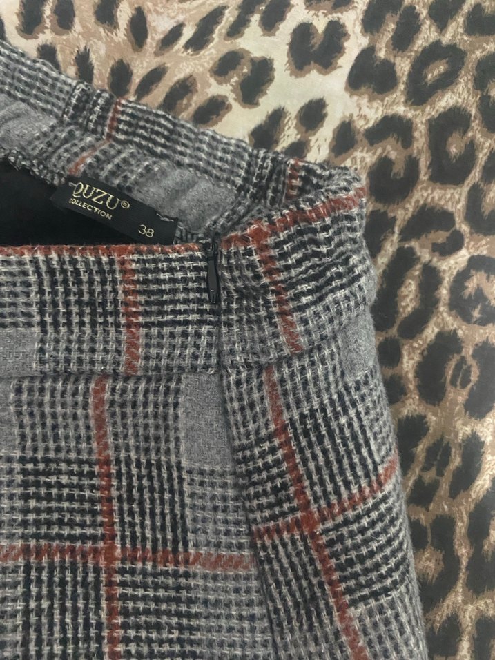 Gri Ekose Desenli Kadın Mini etek - Görsel 4