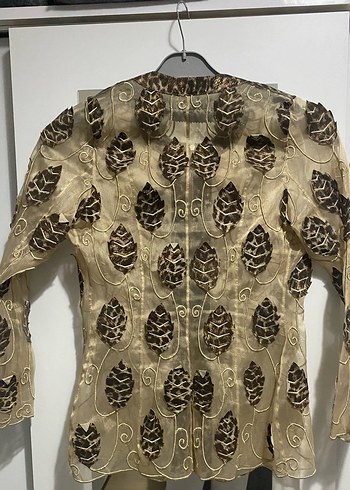 Kahverengi Nakışlı Dantel Detaylı Kadın leopar Ceket - Görsel 2