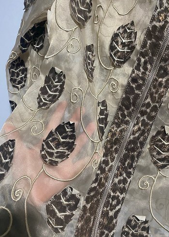 Kahverengi Nakışlı Dantel Detaylı Kadın leopar Ceket - Görsel 4