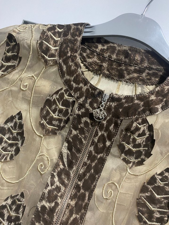 Kahverengi Nakışlı Dantel Detaylı Kadın leopar Ceket - Görsel 3