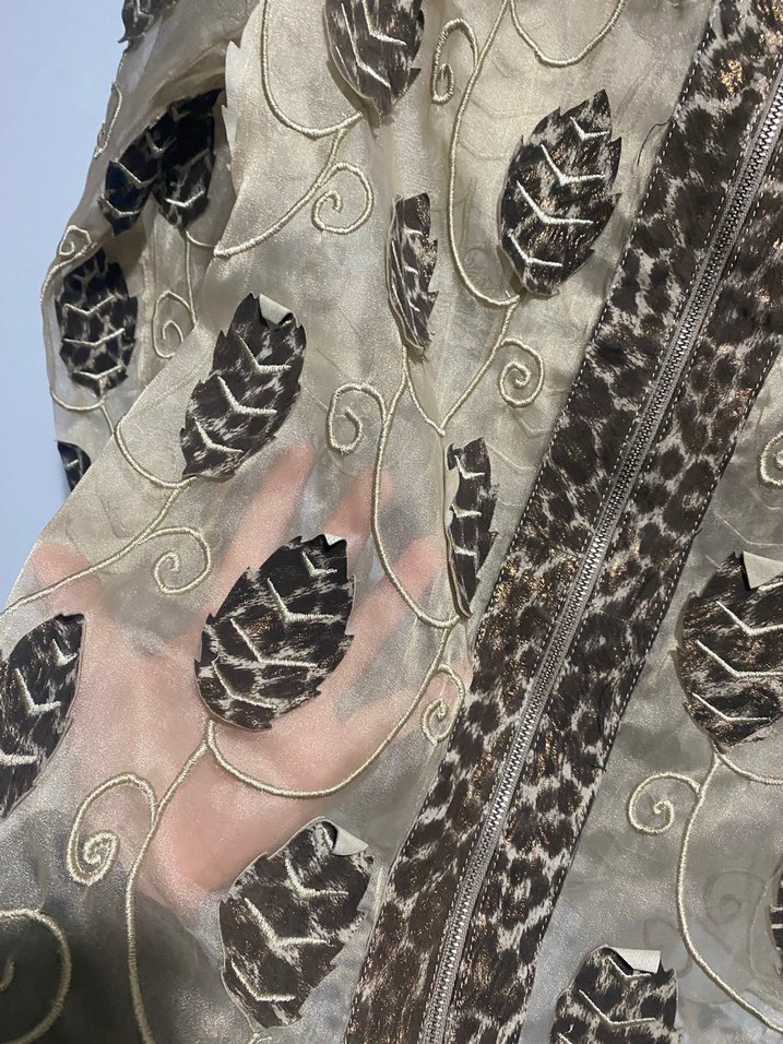 Kahverengi Nakışlı Dantel Detaylı Kadın leopar Ceket - Görsel 4
