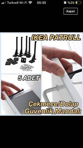 Beden IKEA Patrull Çocuk Çekmece Kilidi