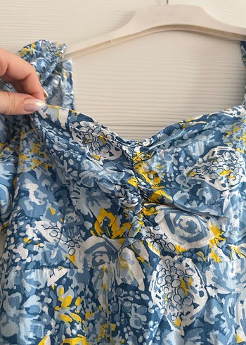 Diğer Mavi desenli prenses yaka midi Elbise