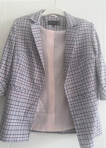 Chima Mavi-pudra ekesoli 3/4 kol Kadın Blazer