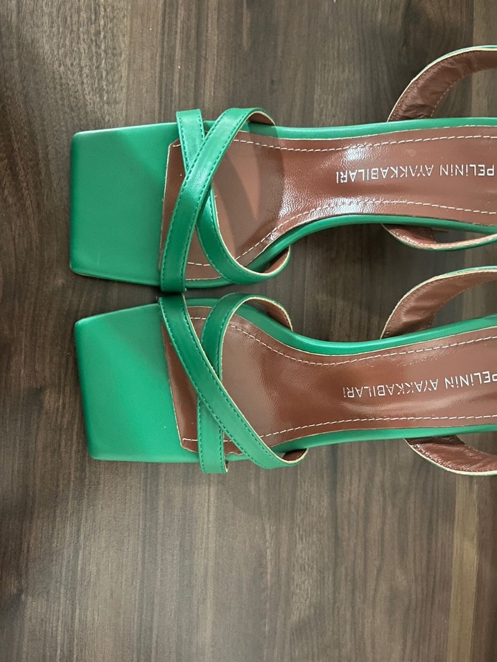 Yeşil Parlak Topuklu Kadın ayakkabı - Görsel 4