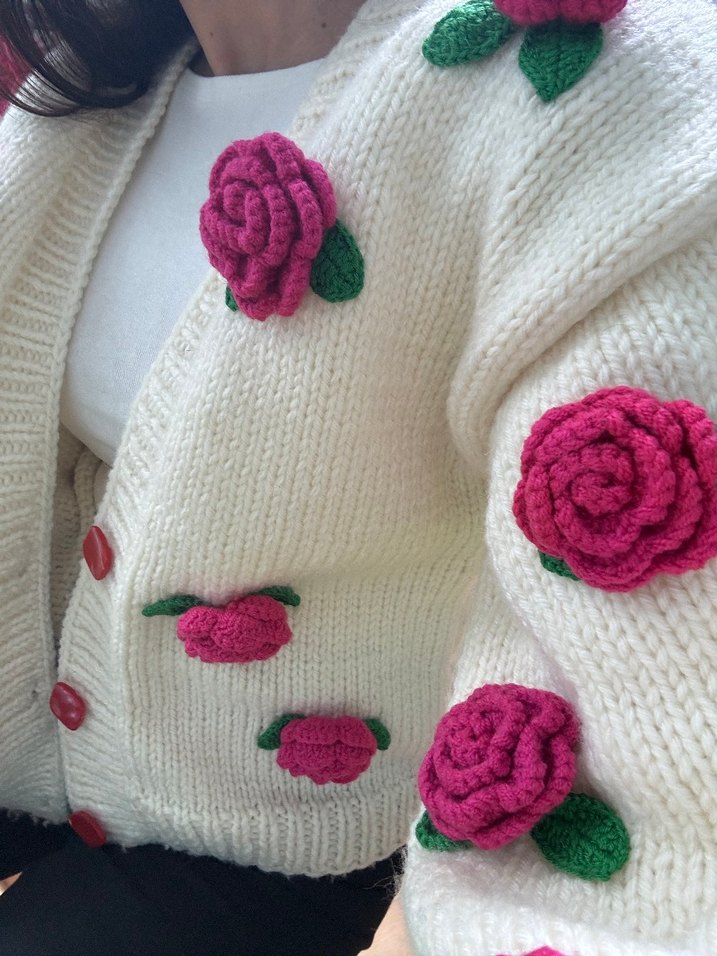 Nakışlı Bohem Örgü Kadın Hırka - Görsel 4