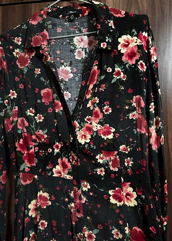 MAVİ Çiçek Desenli Siyah Elbise - Görsel 7