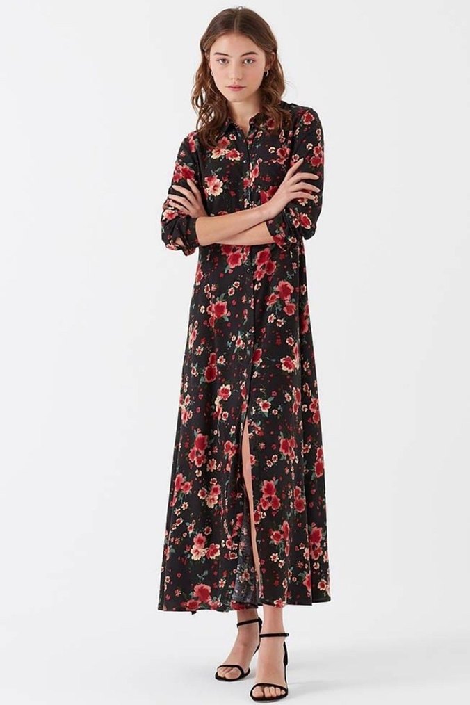 MAVİ Çiçek Desenli Siyah Elbise - Görsel 2