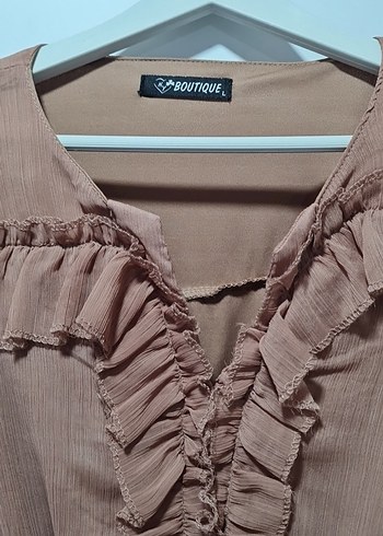 Zara Bej Uzun Kollu Fırfırlı Bohem Elbise