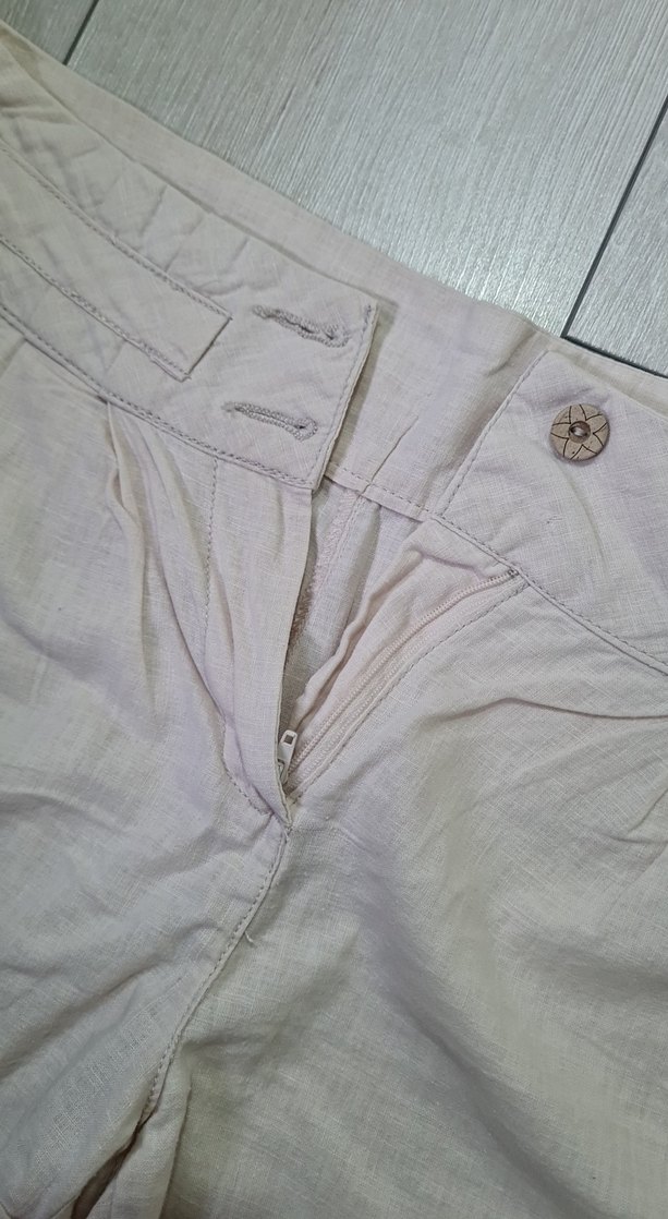 Düğmeli Bej Keten Mini Şort - Görsel 2