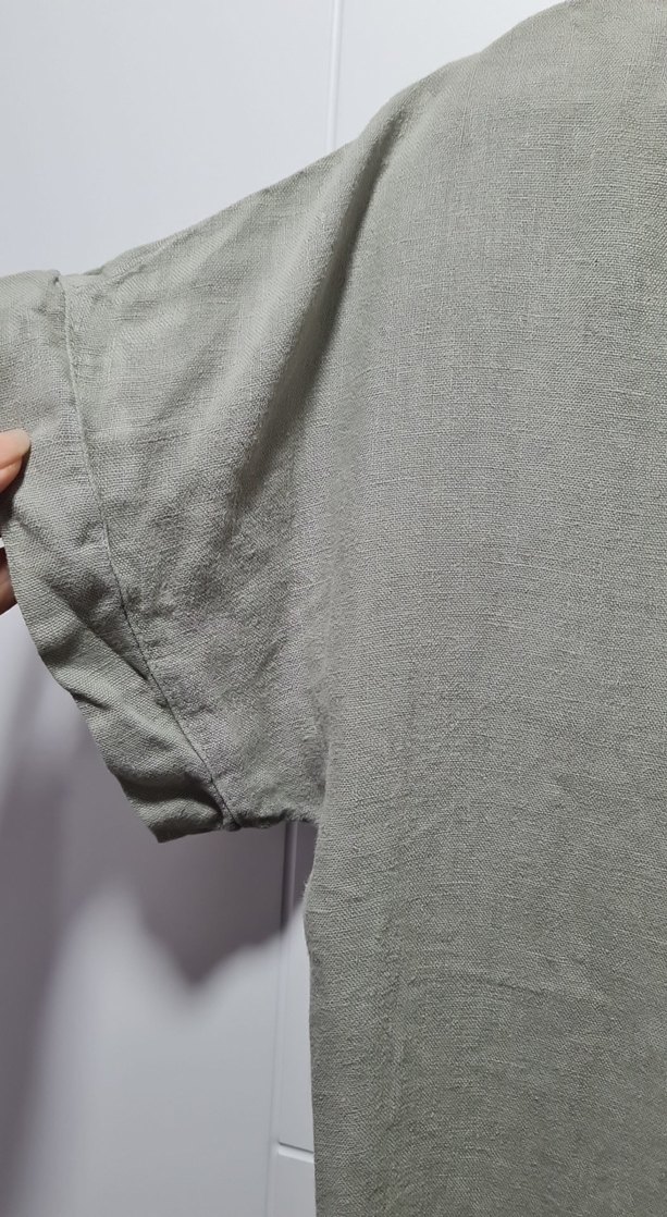 Gri V Yaka Keten Uzun Elbise - Görsel 3