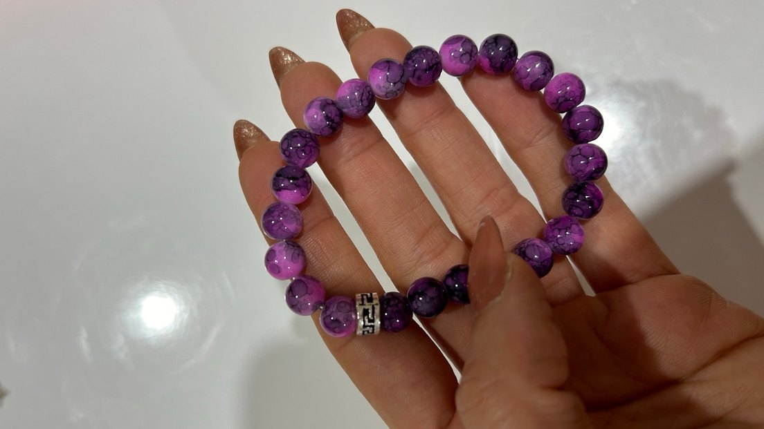 Mor Boncuklu Tie-Dye Kadın Bileklik - Görsel 2