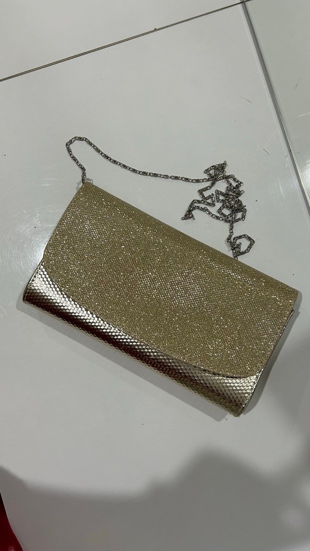 Altın Rengi Zincir Detaylı Yılan Desenli Kadın Portföy Çanta - Görsel 3