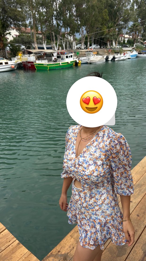 Bohem V Yaka Mini Elbise - Görsel 2