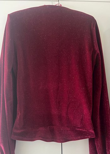 Bordo V Yakalı Drapeli Kadın Bluz - Görsel 3