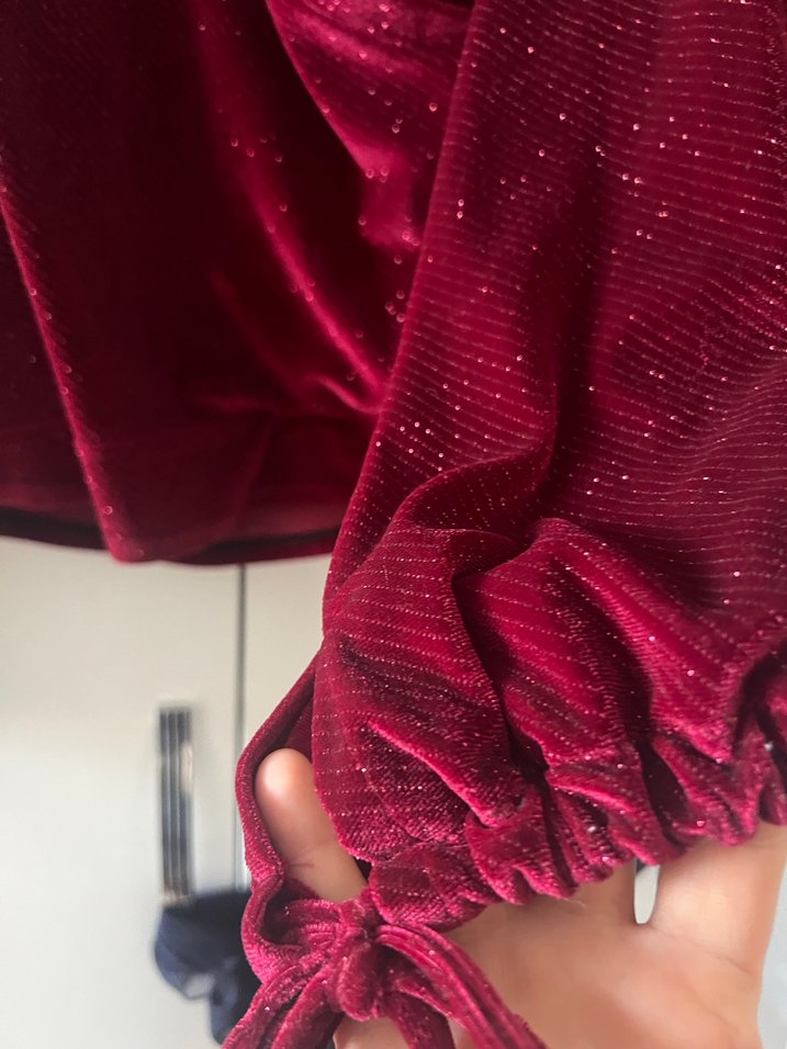 Bordo V Yakalı Drapeli Kadın Bluz - Görsel 2