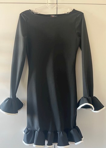 Uzun Kollu Siyah Mini Elbise - Görsel 3