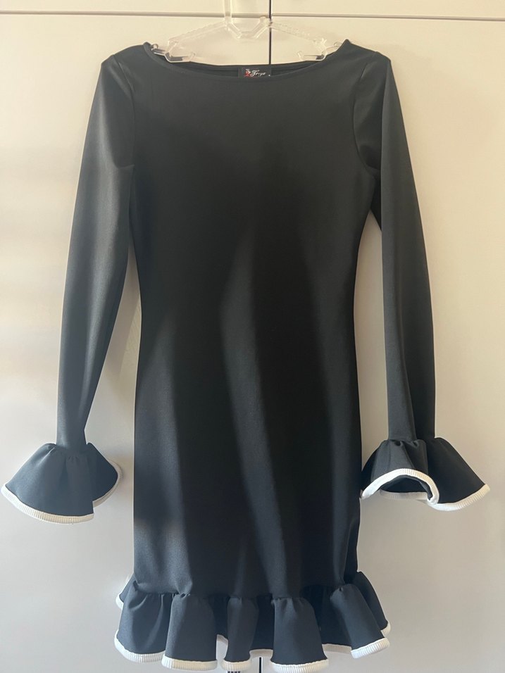 Uzun Kollu Siyah Mini Elbise - Görsel 3