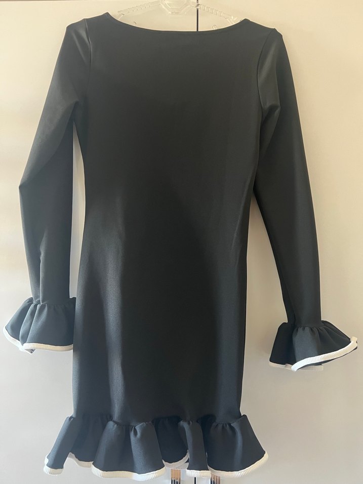 Uzun Kollu Siyah Mini Elbise - Görsel 2