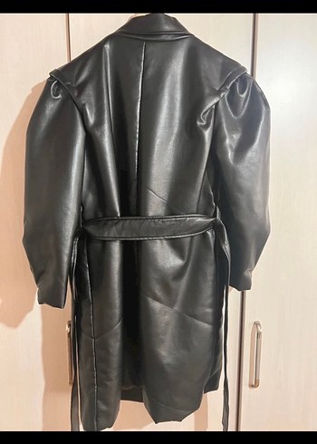 Siyah Uzun Deri Kadın Ceket - Görsel 3