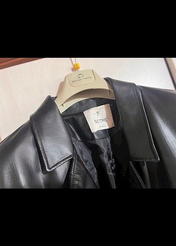 Siyah Uzun Deri Kadın Ceket - Görsel 2