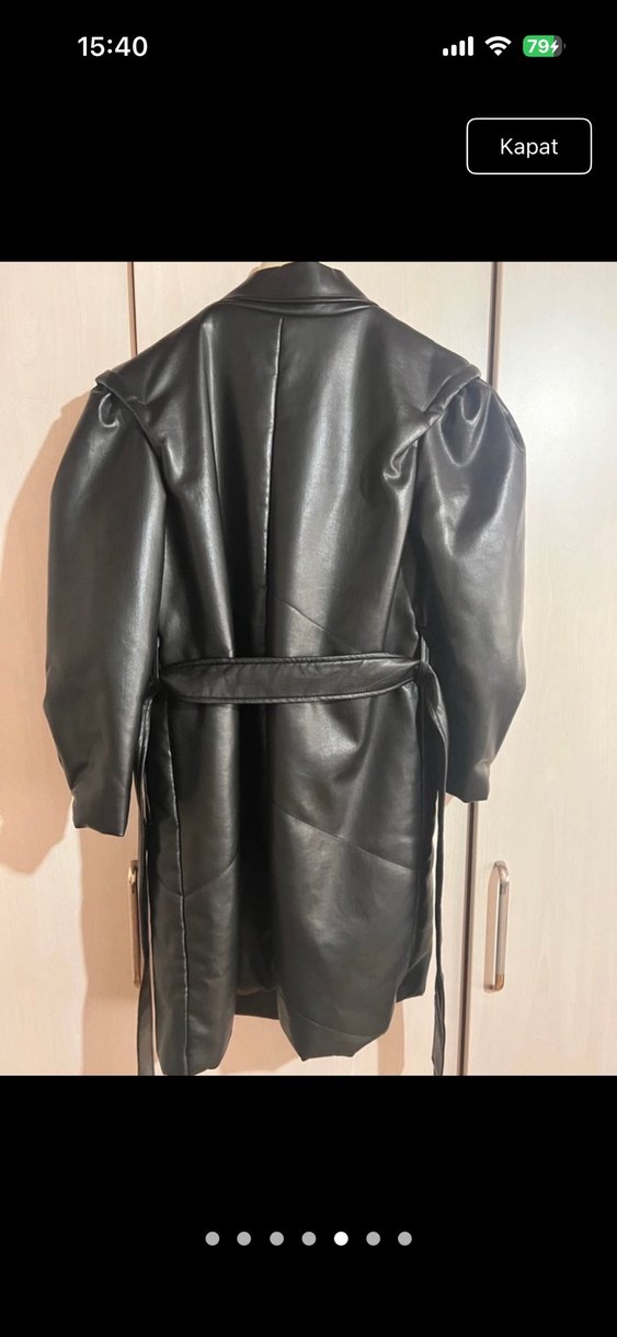 Siyah Uzun Deri Kadın Ceket - Görsel 3