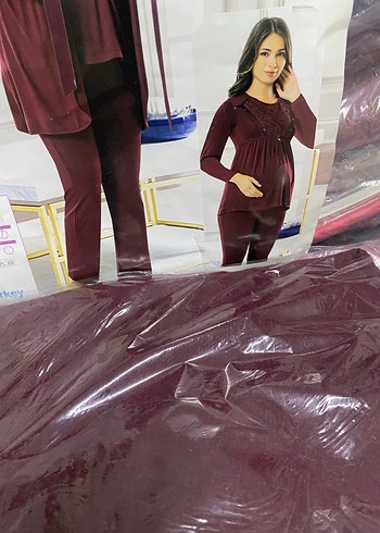 m Beden Bordo Nakışlı Uzun Kollu hamile takımı