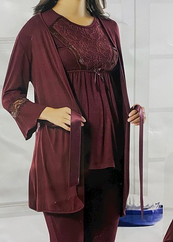 Bordo Nakışlı Uzun Kollu hamile takımı
