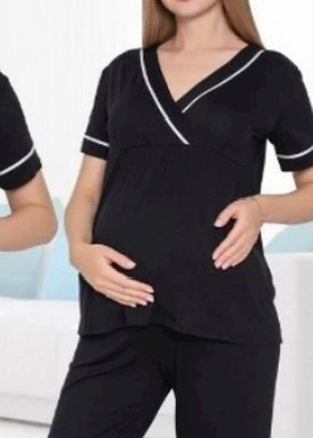 xl Beden Siyah V Yakalı Hamile ve Emzirme Pijama Takımı