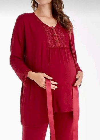 Bordo Hamile ve Emzirme Pijama Takımı