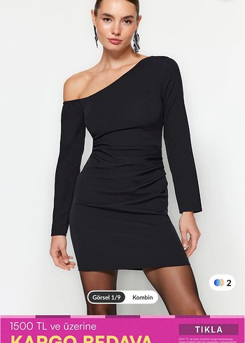 Siyah Drapeli Mini Elbise