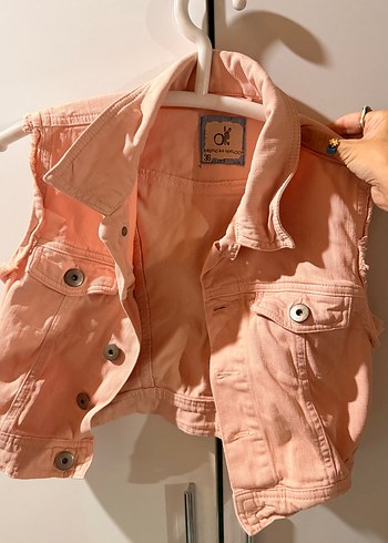 Diğer Seftali Pembe Kolsuz Denim Yelek Rahat Ve Sik
