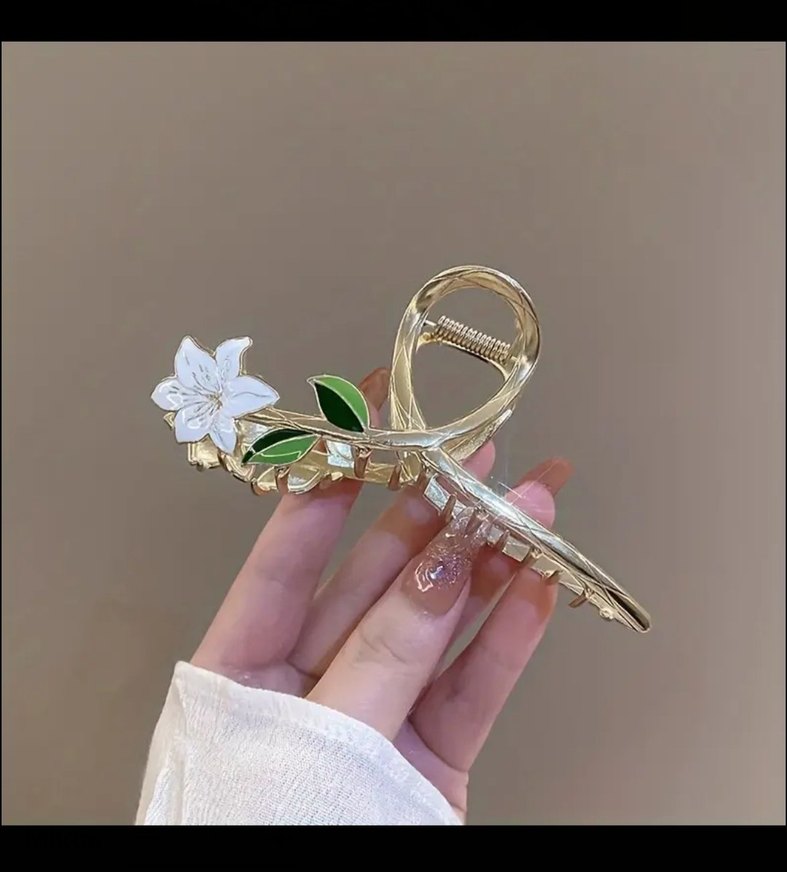 Beyaz Çiçekli İpek Görünümlü Saç Aksesuarı - Görsel 3