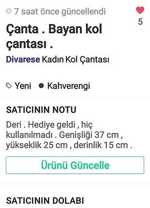  Beden kahverengi Renk Divarese çanta .