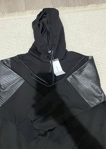 42 Beden siyah Renk Kadın Siyah Kapüşonlu Oversize Sweatshirt