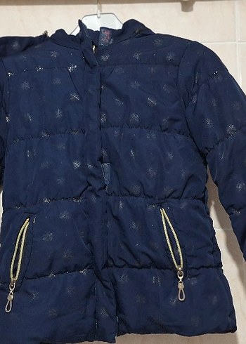 Çocuk Parlak Lacivert Uzun Kışlık Mont 5 6 yas